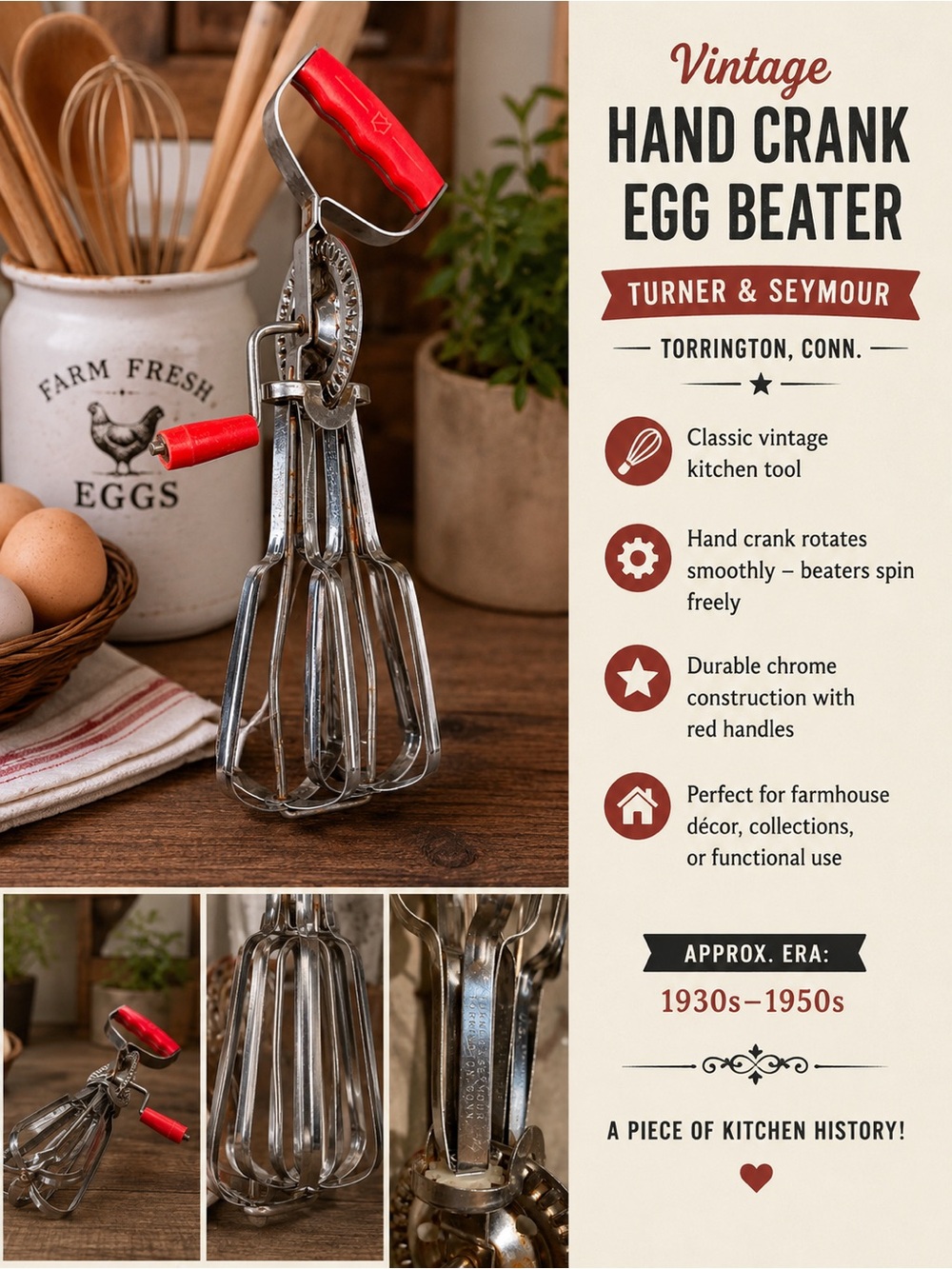 Vintage Hand Mixer Whisks with Red Handle